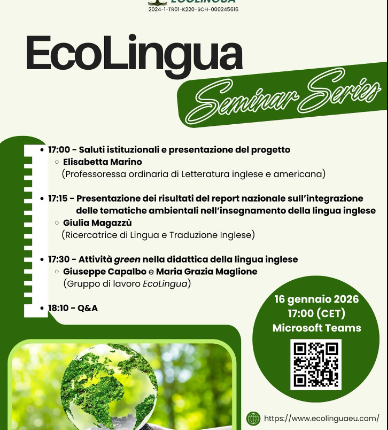 Programme for the first EcoLingua Seminar Series session at the University of Rome Tor Vergata, 16 January 2026.