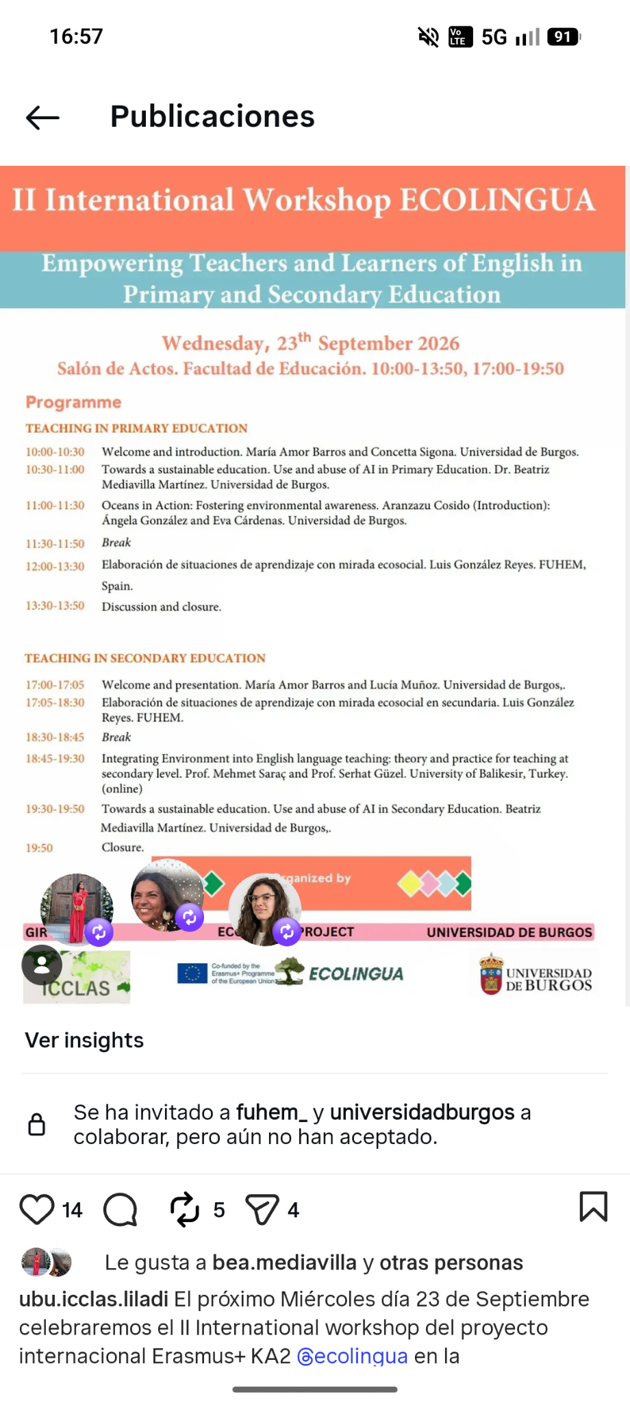 Workshop programme, 23 September 2026, shared by the Spanish team.