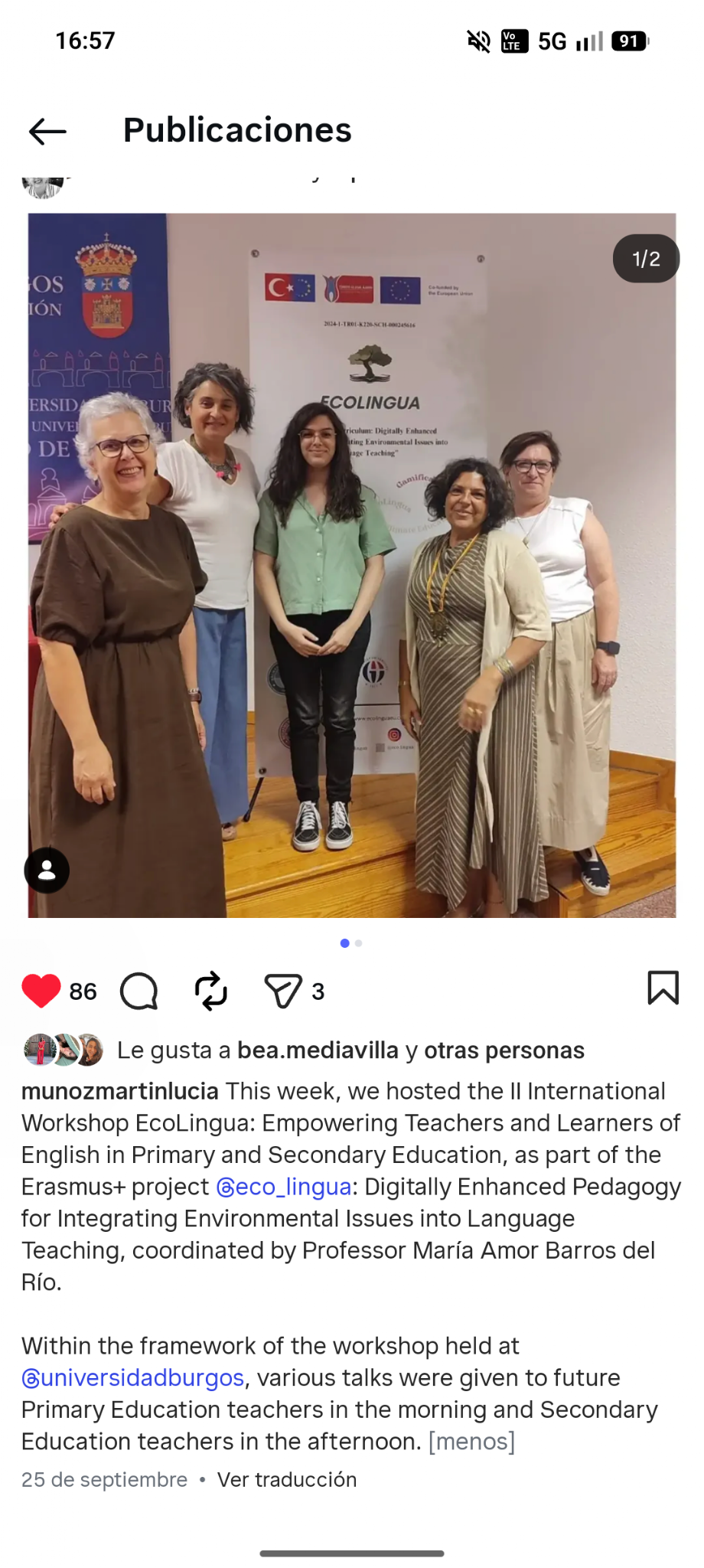 Spanish partner report and group photograph from the workshop.