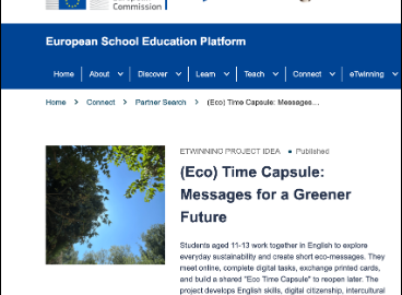 European School Education Platform listing for “(Eco) Time Capsule: Messages for a Greener Future”.